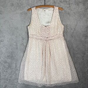 Max Studio Womens L Sleeveless Polka Dot Empire Waist Dress‎ Cream Babydoll